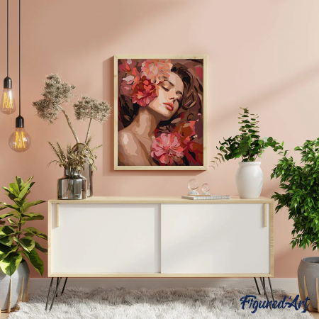 Set pictura pe numere, cu sasiu, Frumoasa adormita cu camelii, 40x50 cm [2]