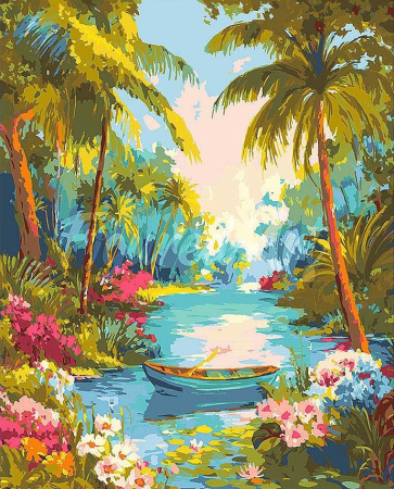 Dimensiune clasica 40x50cm - Set pictura pe numere, cu sasiu, Rau paradisiac, 40x50 cm