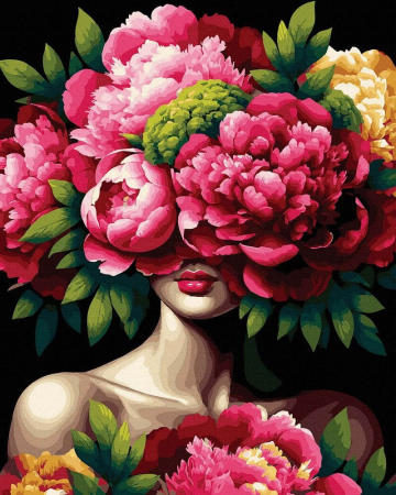 Set pictura pe numere, cu sasiu, Bujori si buze, 40x50 cm [0]