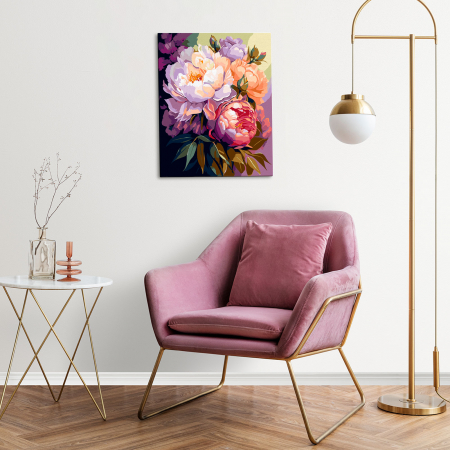 Set pictura pe numere, cu sasiu, Bujori in floare, 40x50 cm [3]