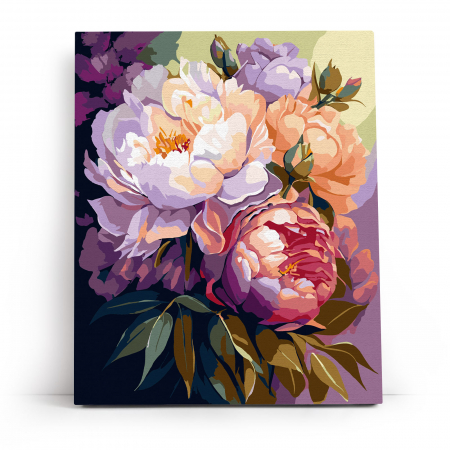 Set pictura pe numere, cu sasiu, Bujori in floare, 40x50 cm [1]