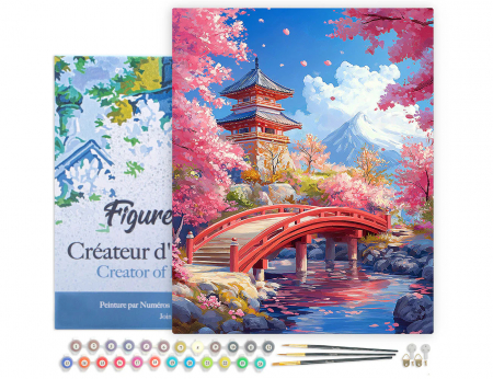 Set pictura pe numere, cu sasiu, Pod rosu si ciresi infloriti, 40x50 cm [1]