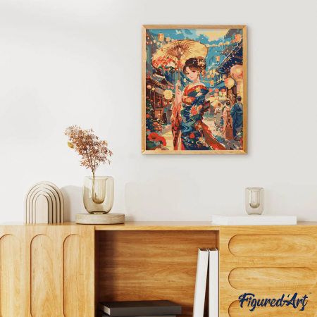 Set pictura pe numere, cu sasiu, Tanara in chimono la festivalul lanternelor, 40x50 cm [2]