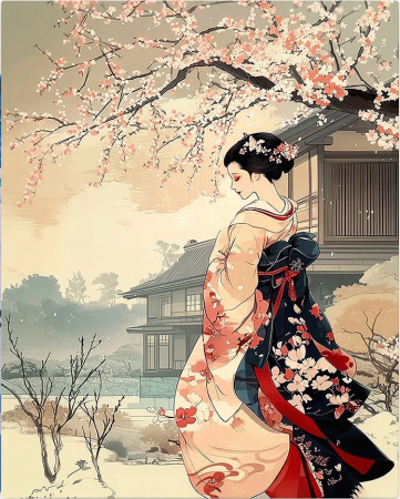 Dimensiune clasica 40x50cm - Set pictura pe numere, cu sasiu, Gheisa iarna, 40x50 cm