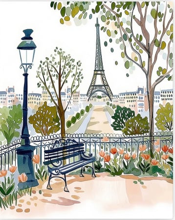 Dimensiune clasica 40x50cm - Set pictura pe numere, cu sasiu, Acuarela din Paris, 40x50 cm