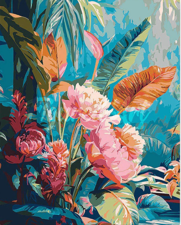 Picturi pe numere 40x50 cm – modele variate pentru toate gusturile - Set pictura pe numere, cu sasiu, Flori de jungla, 40x50 cm