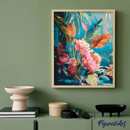 Set pictura pe numere, cu sasiu, Flori de jungla, 40x50 cm [2]