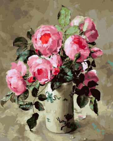 Picturi pe numere - Set pictura pe numere, cu sasiu, Buchet spectaculos de bujori, 40x50 cm