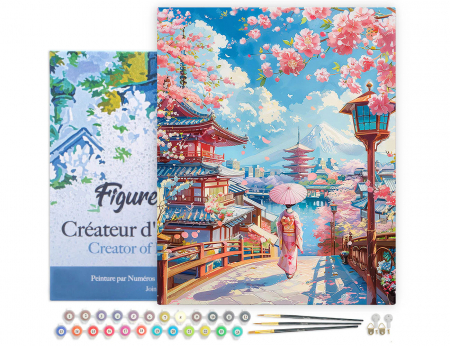 Set pictura pe numere, cu sasiu, Drum de sakura in Kyoto, 40x50 cm [2]