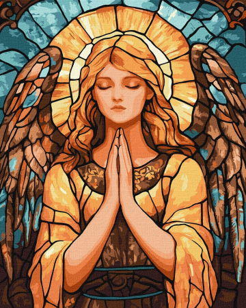 Dimensiune clasica 40x50cm - Set pictura pe numere, cu sasiu, Vitraliu - inger, 40x50 cm