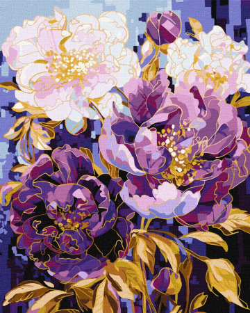 Aurii & metalizate - Set pictura pe numere, cu sasiu, Caleidoscop floral - vopsele metalizate, 40x50 cm