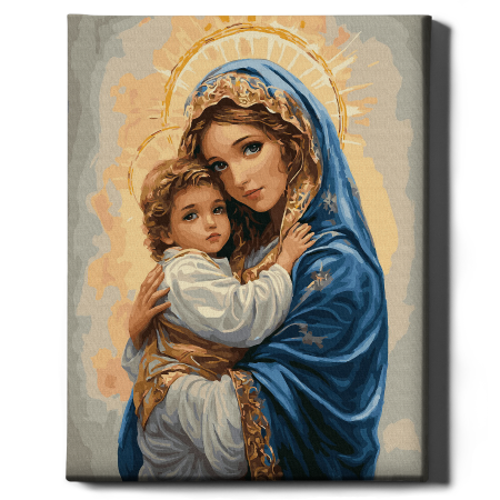 Set pictura pe numere, cu sasiu, Fecioara si pruncul, 40x50 cm [1]