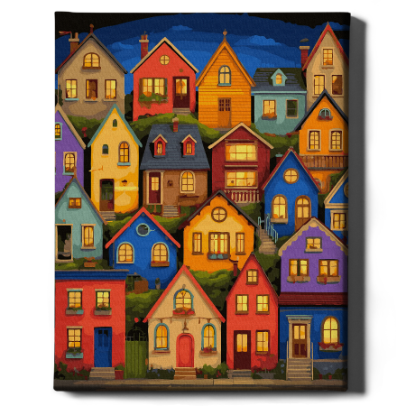 Set pictura pe numere, cu sasiu, Case colorate, 40x50 cm [1]