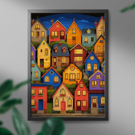 Set pictura pe numere, cu sasiu, Case colorate, 40x50 cm [2]