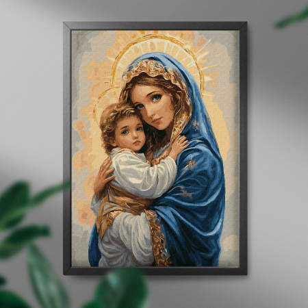 Set pictura pe numere, cu sasiu, Fecioara si pruncul, 40x50 cm [2]