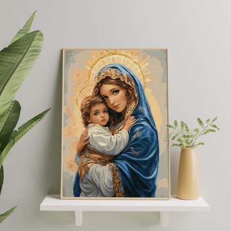 Set pictura pe numere, cu sasiu, Fecioara si pruncul, 40x50 cm [3]