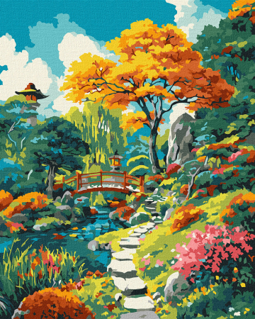 Picturi pe numere - Set pictura pe numere, cu sasiu, Toamna in Japonia, 40x50 cm