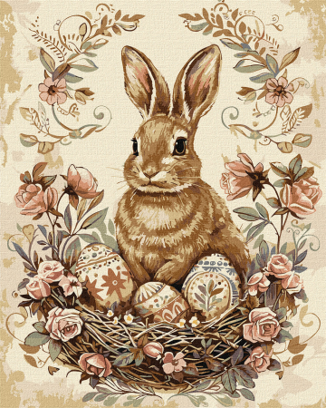 Dimensiune clasica 40x50cm - Set pictura pe numere, cu sasiu, Iepuras de Pasti, 40x50 cm