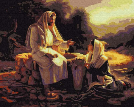 Dimensiune clasica 40x50cm - Set pictura pe numere, cu sasiu, Iisus si femeia samariteana,40x50 cm