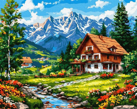 Dimensiune clasica 40x50cm - Set pictura pe numere, cu sasiu, Izolare in valea muntelui, 40x50 cm