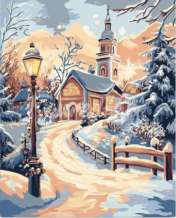 Picturi pe numere - Set pictura pe numere, cu sasiu, In drum spre biserica, 40x50 cm