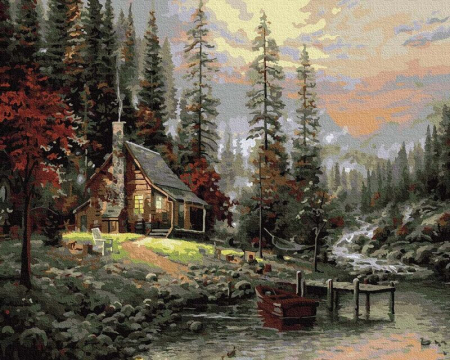 Picturi pe numere - Set pictura pe numere, cu sasiu, In munti, 40x50 cm