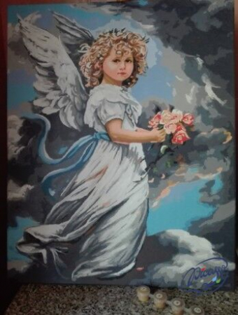 Set pictura pe numere, cu sasiu, Inger cu buchet, 40x50 cm [1]