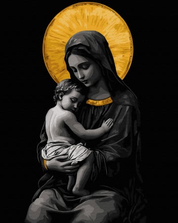 Picturi pe numere - Set pictura pe numere, cu sasiu, Maica de aur - culori aurii, 40x50 cm