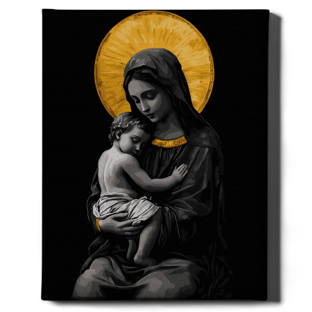 Set pictura pe numere, cu sasiu, Maica de aur - culori aurii, 40x50 cm [1]