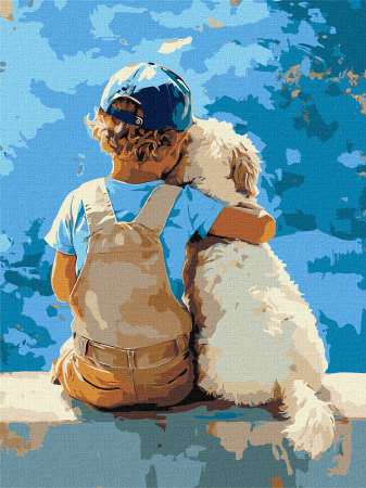 Picturi pe numere - Set pictura pe numere, cu sasiu, Baiat si cainele lui, 30x40 cm