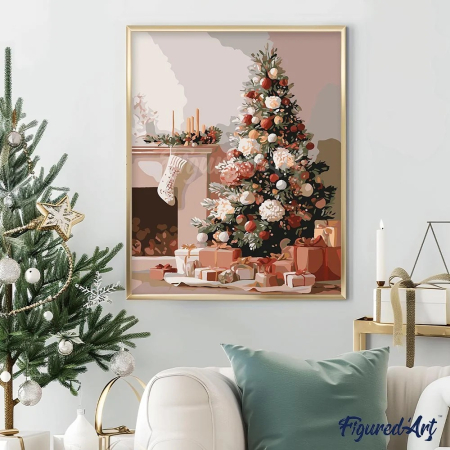 Set pictura pe numere, cu sasiu, Interior elegant de Craciun, 40x50 cm [2]
