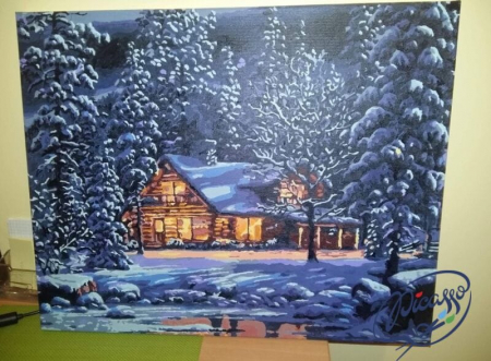 Set pictura pe numere, cu sasiu, Intr-o seara de iarna, 40x50 cm [1]
