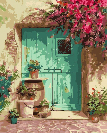 Picturi pe numere 40x50 cm – modele variate pentru toate gusturile - Set pictura pe numere, cu sasiu, Intrare cu flori, 40x50 cm