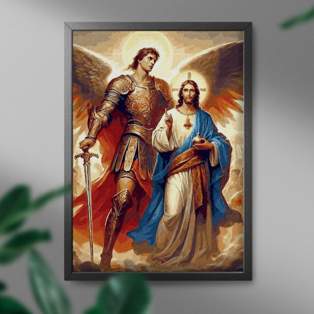 Set pictura pe numere, cu sasiu, Isus si Arhanghelul Mihail, 40x50 cm [2]