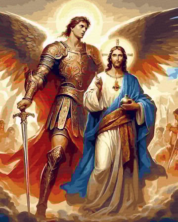 Dimensiune clasica 40x50cm - Set pictura pe numere, cu sasiu, Isus si Arhanghelul Mihail, 40x50 cm