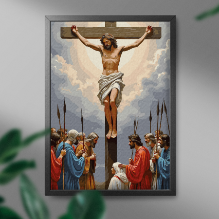 Set pictura pe numere, cu sasiu, Isus pe cruce, 40x50 cm [2]