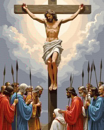 Picturi pe numere - Set pictura pe numere, cu sasiu, Isus pe cruce, 40x50 cm