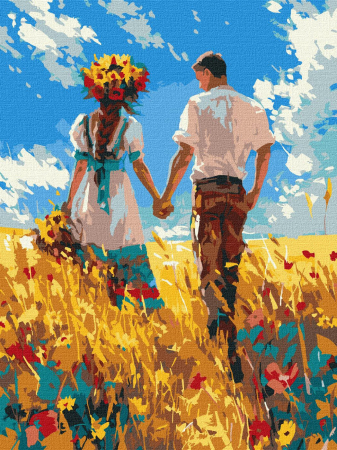 Picturi pe numere - Set pictura pe numere, cu sasiu, Plimbarea indragostitilor, 30x40 cm