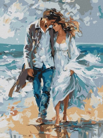 Dimensiuni medii si mici - Set pictura pe numere, cu sasiu, Plimbare pe coasta, 30x40 cm