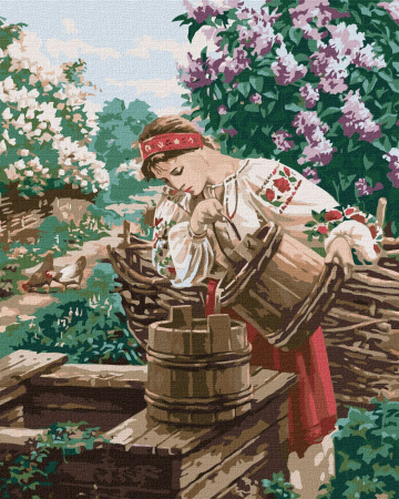 Set pictura pe numere, cu sasiu, La fantana - Sergey Lobach , 40x50 cm [0]