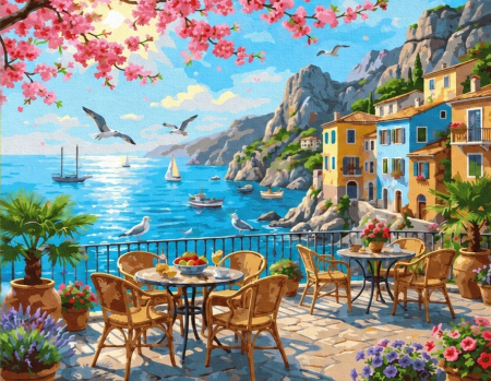 Picturi pe numere - Set pictura pe numere, cu sasiu, La mare, 40x50 cm