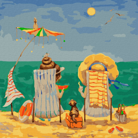 Set pictura pe numere, cu sasiu, La plaja - Katya Dudnik,40x40 cm [0]