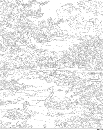 Set pictura pe numere, cu sasiu, Lac cu lebede, 40x50 cm [3]