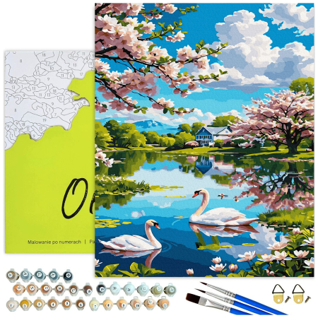 Set pictura pe numere, cu sasiu, Lac cu lebede, 40x50 cm [1]