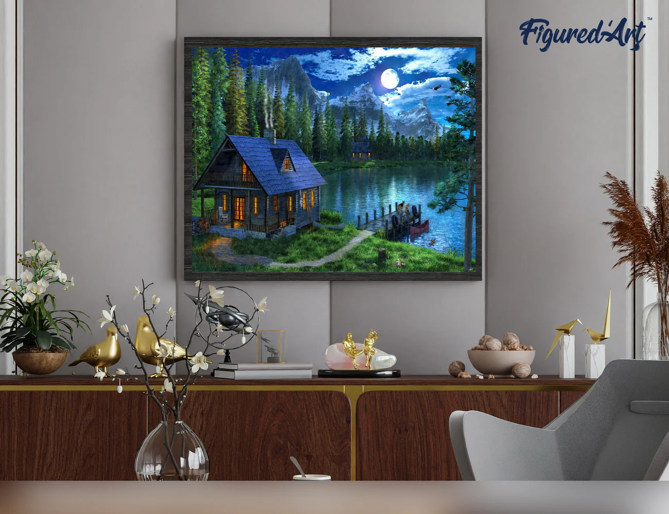 Set pictura pe numere, cu sasiu, Lac nocturn, 40x50 cm [2]