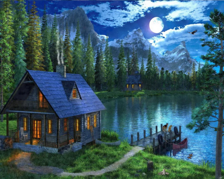 Picturi pe numere 40x50 cm – modele variate pentru toate gusturile - Set pictura pe numere, cu sasiu, Lac nocturn, 40x50 cm