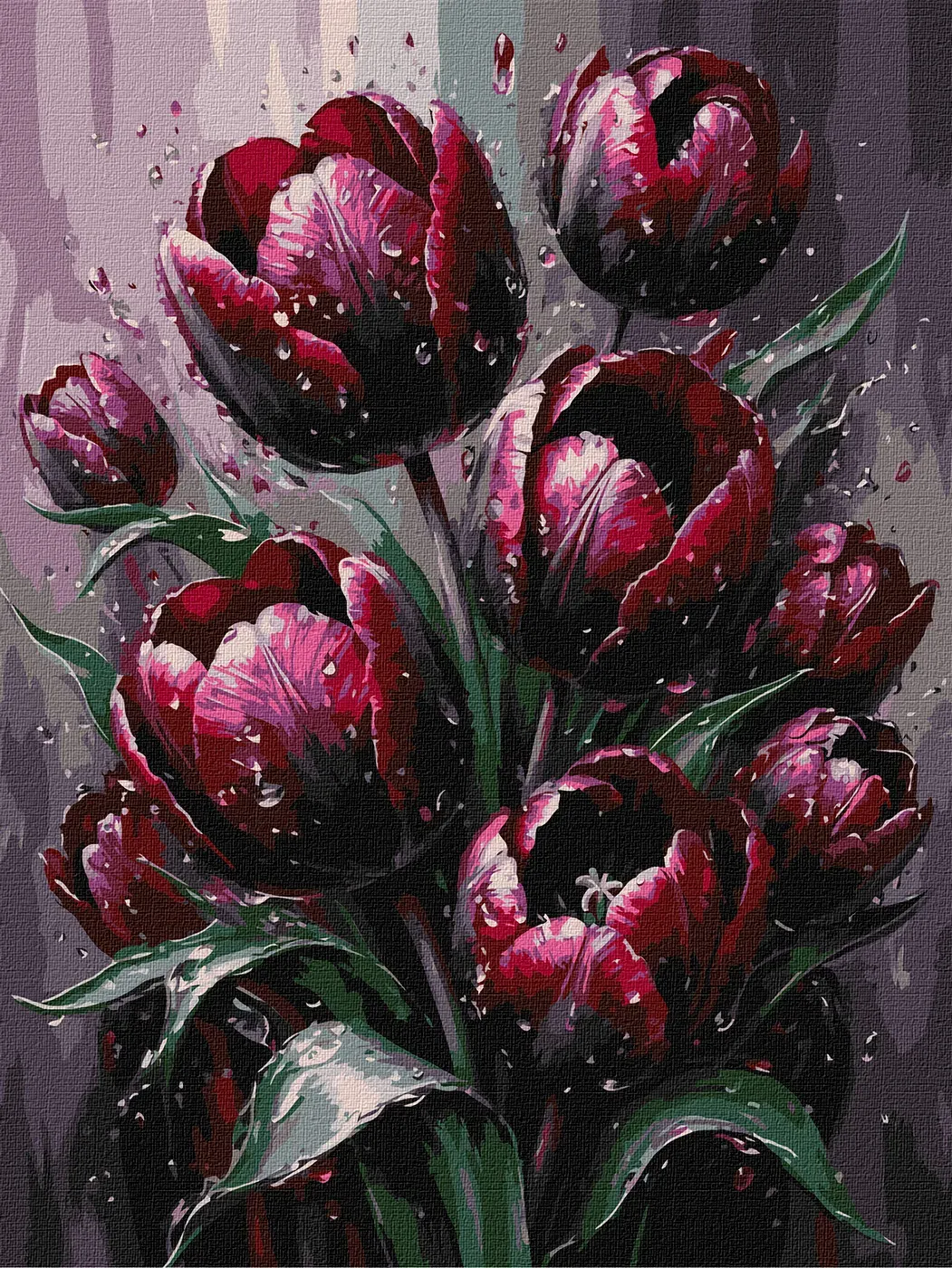 Picturi pe numere dimensiuni mici și medii – ușor de realizat, perfecte pentru orice spațiu - Set pictura pe numere, cu sasiu, Lalele fermecatoare 30x40 cm