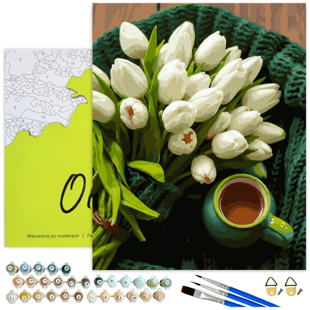Set pictura pe numere, cu sasiu, Lalele albe, 40x50 cm [1]