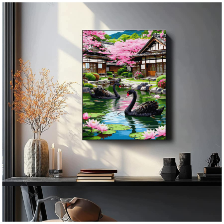 Set pictura pe numere, cu sasiu, Lebede negre, 40x50 cm [2]