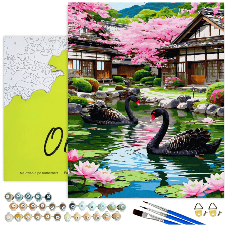 Set pictura pe numere, cu sasiu, Lebede negre, 40x50 cm [1]